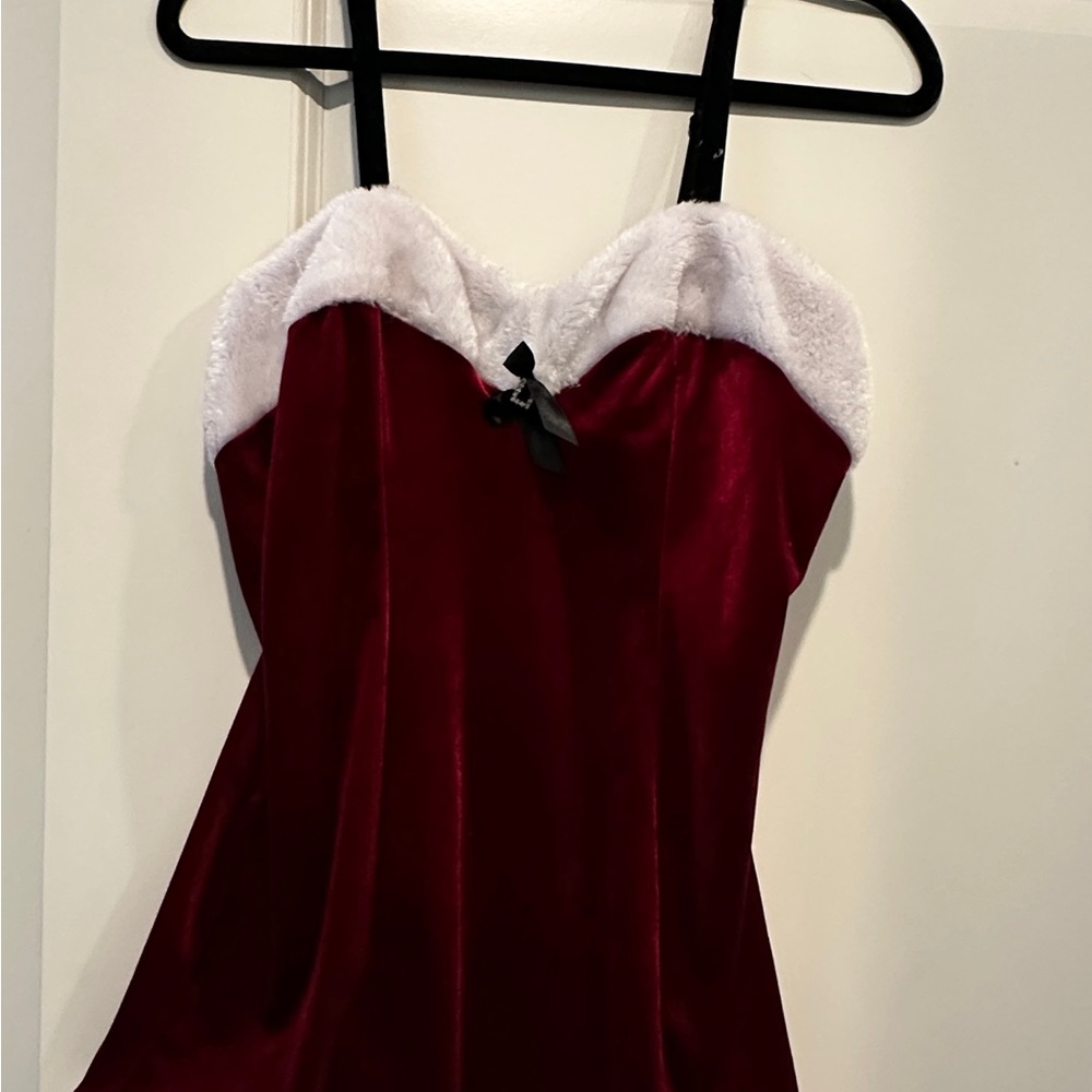 Red Velvet Holiday Dress with White Fur Trim